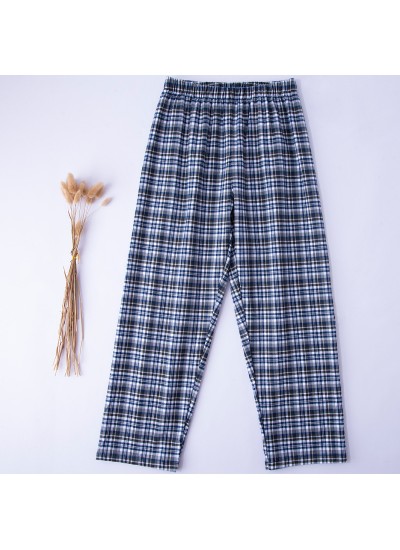 Plaid cotton and linen long loose and wearable men's pajama pants