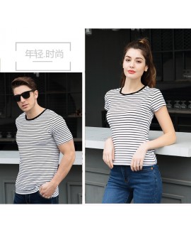 Bamboo Fiber Stripe T-Shirt Round Neck Half Sleeve Couple Sleepwear