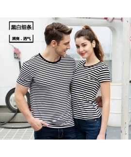 Bamboo Fiber Stripe T-Shirt Round Neck Half Sleeve Couple Sleepwear