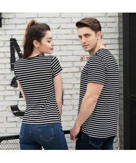 Bamboo Fiber Stripe T-Shirt Round Neck Half Sleeve Couple Sleepwear