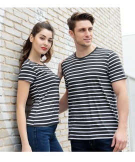 Bamboo Fiber Stripe T-Shirt Round Neck Half Sleeve Couple Sleepwear