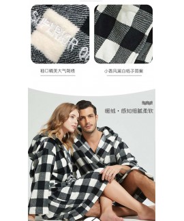 Flannel Plaid Couples Nightgown Simple Thickened Lacing Strap Home Clothes