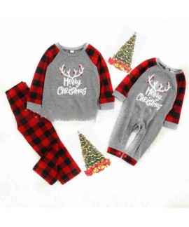 New Merry Christmas Antler Top and Plaid Pants Family Matching Pajama Set