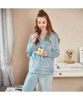 women's Lapel pajamas, cardigan printed comfortable large size home clothes