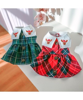 Pet Christmas Pajamas Dog Teddy Bear Elk Plaid Skirts