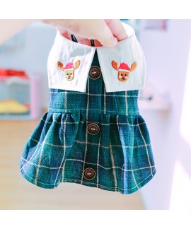 Pet Christmas Pajamas Dog Teddy Bear Elk Plaid Skirts