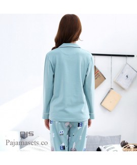 Long Sleeve Women's Cotton Pyjama sets for spring Korean Open Shirt Full sleepwear sets female