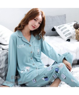 Long Sleeve Women's Cotton Pyjama sets for spring Korean Open Shirt Full sleepwear sets female