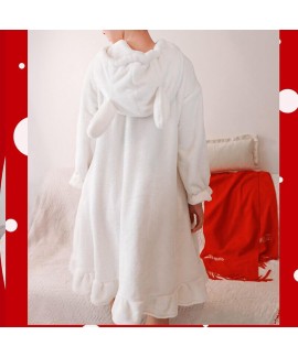 New Sweet Thick Warm Hooded Ladies Flannel Nightdress For Autumn And Winter