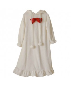 New Sweet Thick Warm Hooded Ladies Flannel Nightdress For Autumn And Winter