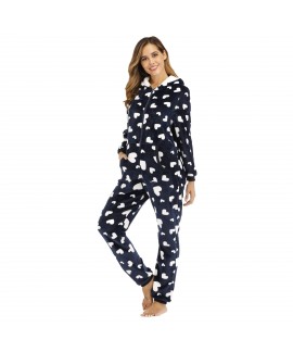 Explosion Ladies Heart-shaped Printed Flannel Onesies Pajamas For Winter