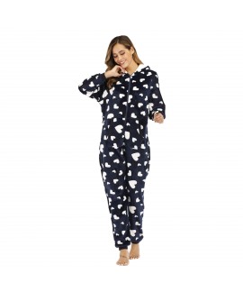Explosion Ladies Heart-shaped Printed Flannel Onesies Pajamas For Winter