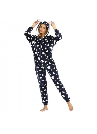 Explosion Ladies Heart-shaped Printed Flannel Onesies Pajamas For Winter