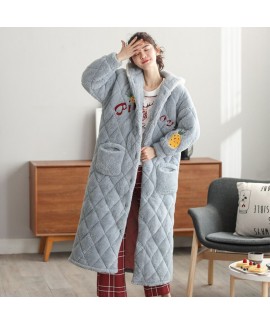 Thick Quilted Hooded Warm Long Flannel Ladies Nightgown