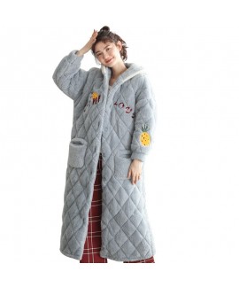 Thick Quilted Hooded Warm Long Flannel Ladies Nightgown