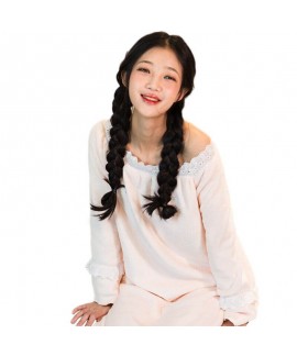 Solid Color Round Neck Long Sleeve Ladies Flannel Nightdress For Winter