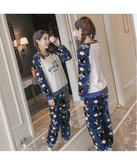 New Thick Round Neck Embroidered Disney Ladies Flannel Pajamas Set For Winter