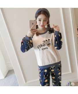 New Thick Round Neck Embroidered Disney Ladies Flannel Pajamas Set For Winter