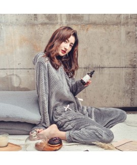 Cute Rabbit Ears Pineapple Hooded Flannel Ladies Pajamas