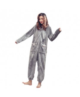 Cute Rabbit Ears Pineapple Hooded Flannel Ladies Pajamas