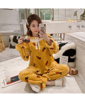 New Cute Thick Warm Ladies Flannel Pajamas Set For Winter