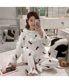 New Cute Thick Warm Ladies Flannel Pajamas Set For Winter
