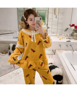 New Cute Thick Warm Ladies Flannel Pajamas Set For Winter