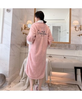 Cute Embroidery Cationic Ladies Flannel Nightdress For Autumn And Winter