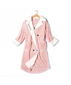 Cute Embroidery Cationic Ladies Flannel Nightdress For Autumn And Winter