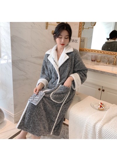 Cute Embroidery Cationic Ladies Flannel Nightdress For Autumn And Winter