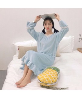 New Long Sleeve Loose Comfortable Thickened Mid-length Pullover Flannel Nightdress