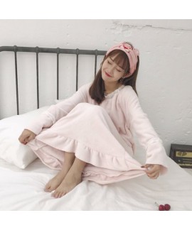 New Long Sleeve Loose Comfortable Thickened Mid-length Pullover Flannel Nightdress