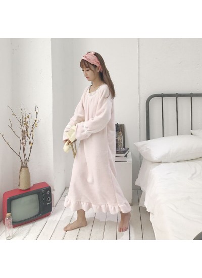 New Long Sleeve Loose Comfortable Thickened Mid-length Pullover Flannel Nightdress