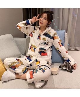 Snoopy Cute Warm Long Sleeve Flannel Pajamas For Winter
