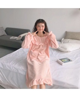 Sweet Loose Mid-length Plus Velvet Thick Long-sleeved Flannel Nightdress