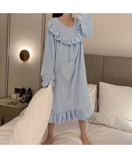 Sweet Loose Mid-length Plus Velvet Thick Long-sleeved Flannel Nightdress