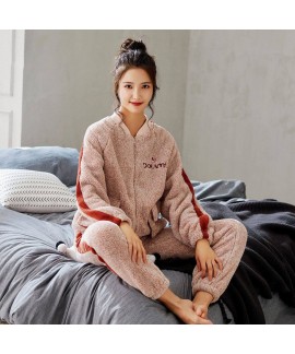 Fashion Zipper Flannel Home Ladies Suit For Winter