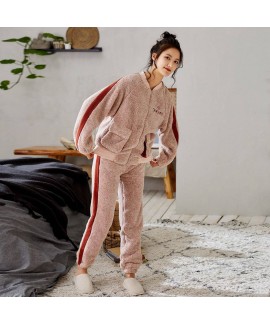 Fashion Zipper Flannel Home Ladies Suit For Winter