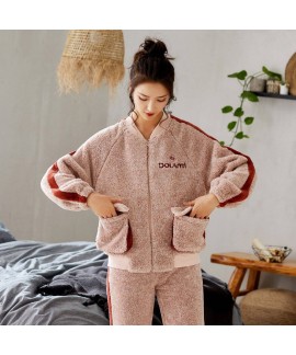 Fashion Zipper Flannel Home Ladies Suit For Winter