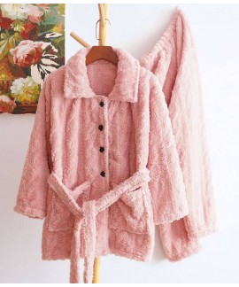 Thick Casual Cardigan Warm Flannel Suit Ladies Pajamas