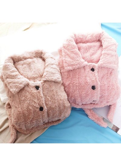 Thick Casual Cardigan Warm Flannel Suit Ladies Pajamas