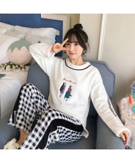 New Long Sleeve Cartoon Flannel Ladies Pajamas Suit For Winter