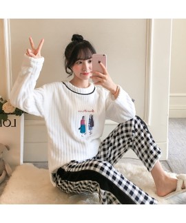 New Long Sleeve Cartoon Flannel Ladies Pajamas Suit For Winter