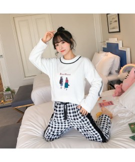 New Long Sleeve Cartoon Flannel Ladies Pajamas Suit For Winter