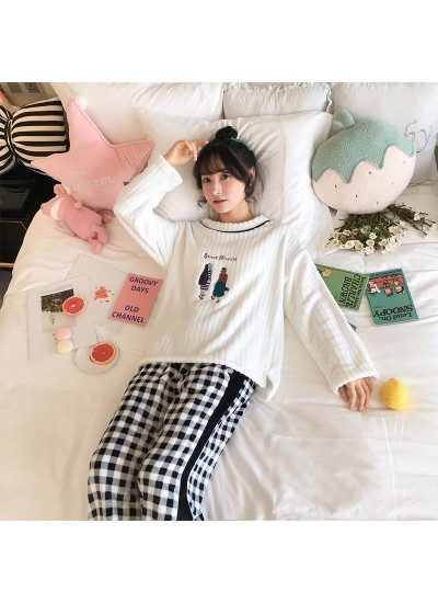 New Long Sleeve Cartoon Flannel Ladies Pajamas Suit For Winter