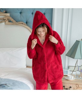 Double-sided Plush Long-sleeved Hooded Red Warm Pa...