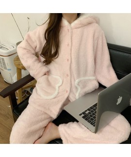 Sweet Loose Rabbit Ears Home Wear Flannel Set For Winter