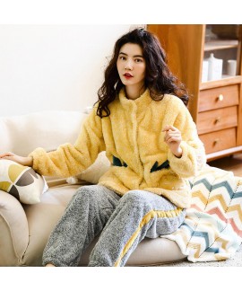 Cute Furry Cardigan Flannel Pajamas Suit For Whinter
