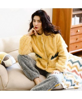 Cute Furry Cardigan Flannel Pajamas Suit For Whint...