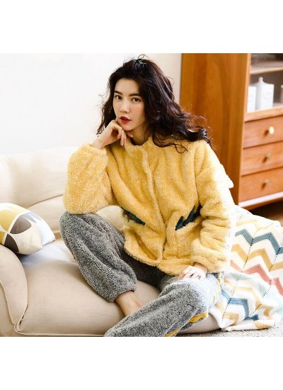 Cute Furry Cardigan Flannel Pajamas Suit For Whinter